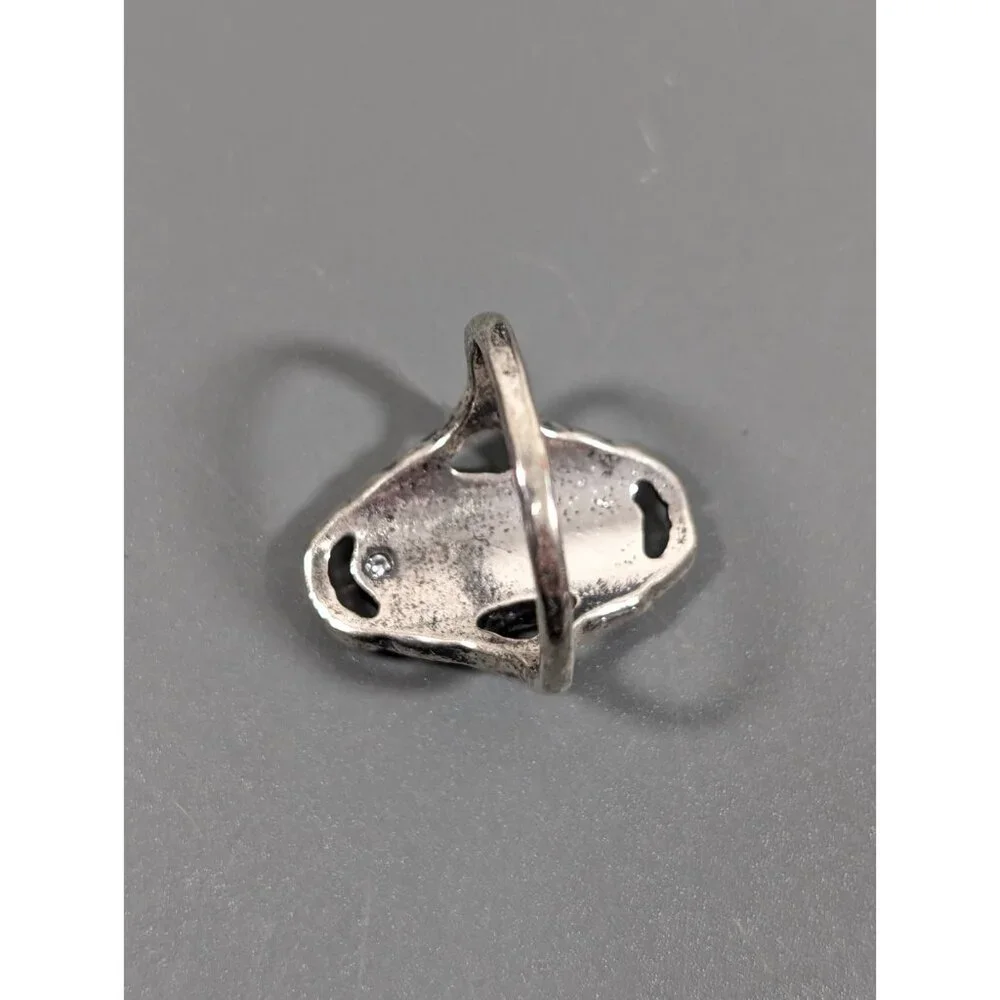 Boho Western‎ Gray Faux Stone silver Tone Oval Ring Size 7.75